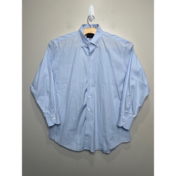 LEDBURY Other - Ledbury Fine Shirting Mens 18 45cm Blue White Micro Stripe Button Down Shirt
